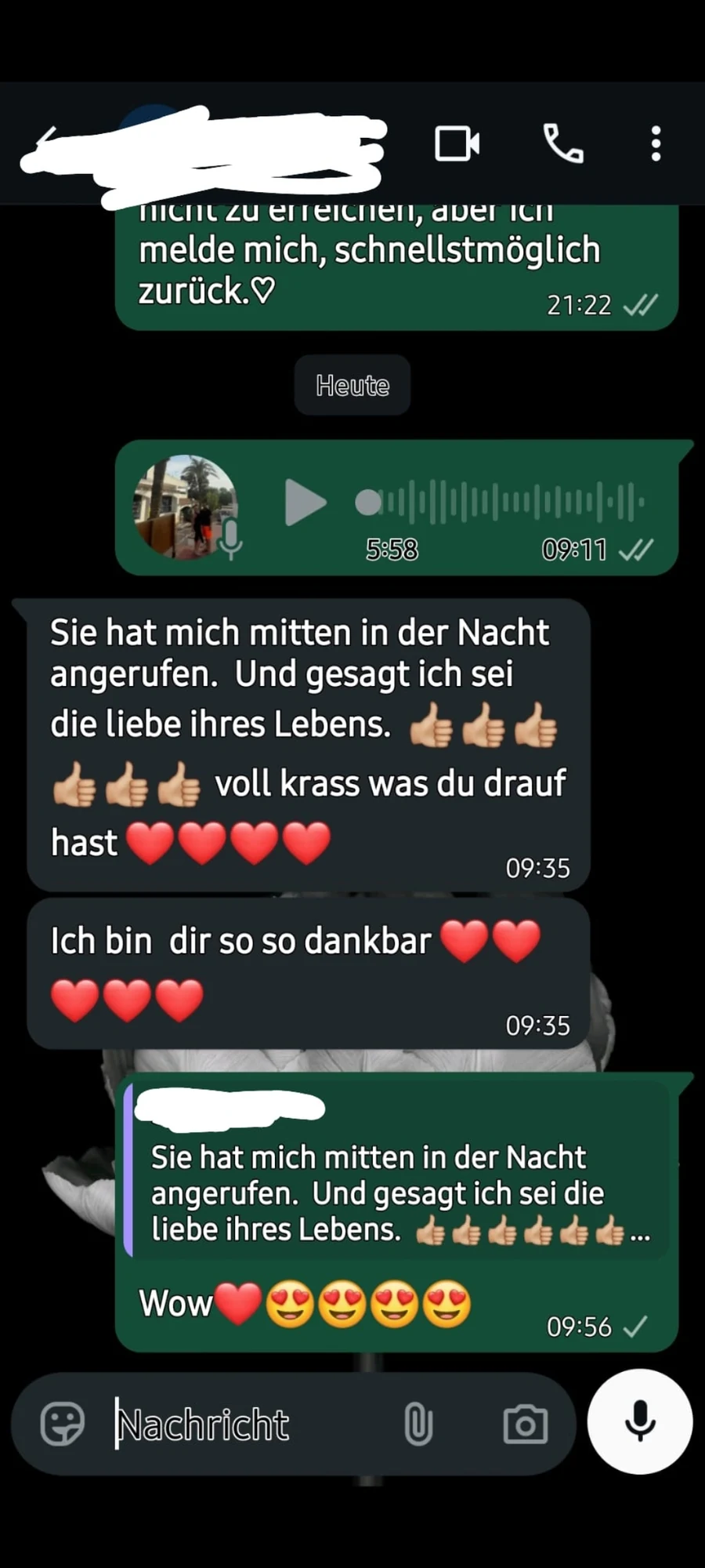 Anonymisierte WhatsApp-Rückmeldung über eine Beziehungssituation